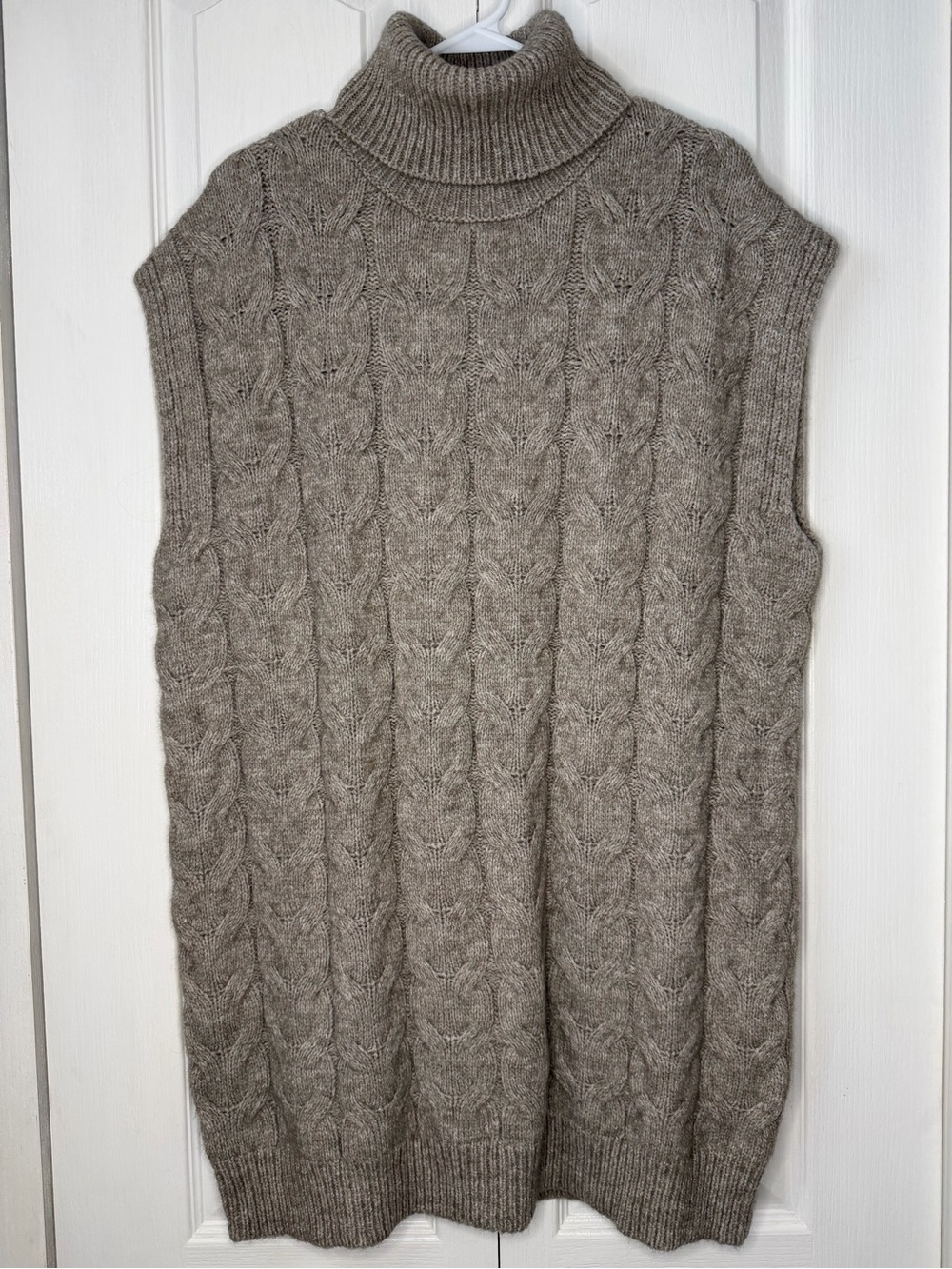 Elan Cable Knit Sleeveless Turtleneck Sweater Tunic Beige Large NWT - Picture 4 of 9